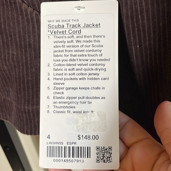 Lululemon Scuba Track Jacket Velvet Cord color Espresso NWT 4 - Picture 6 of 8